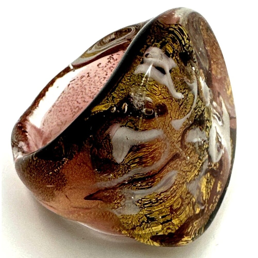 Metallic Purple Gold Swirl Glass Ring Vintage Handcrafted Y2k Preppy Bold City - Picture 3 of 8